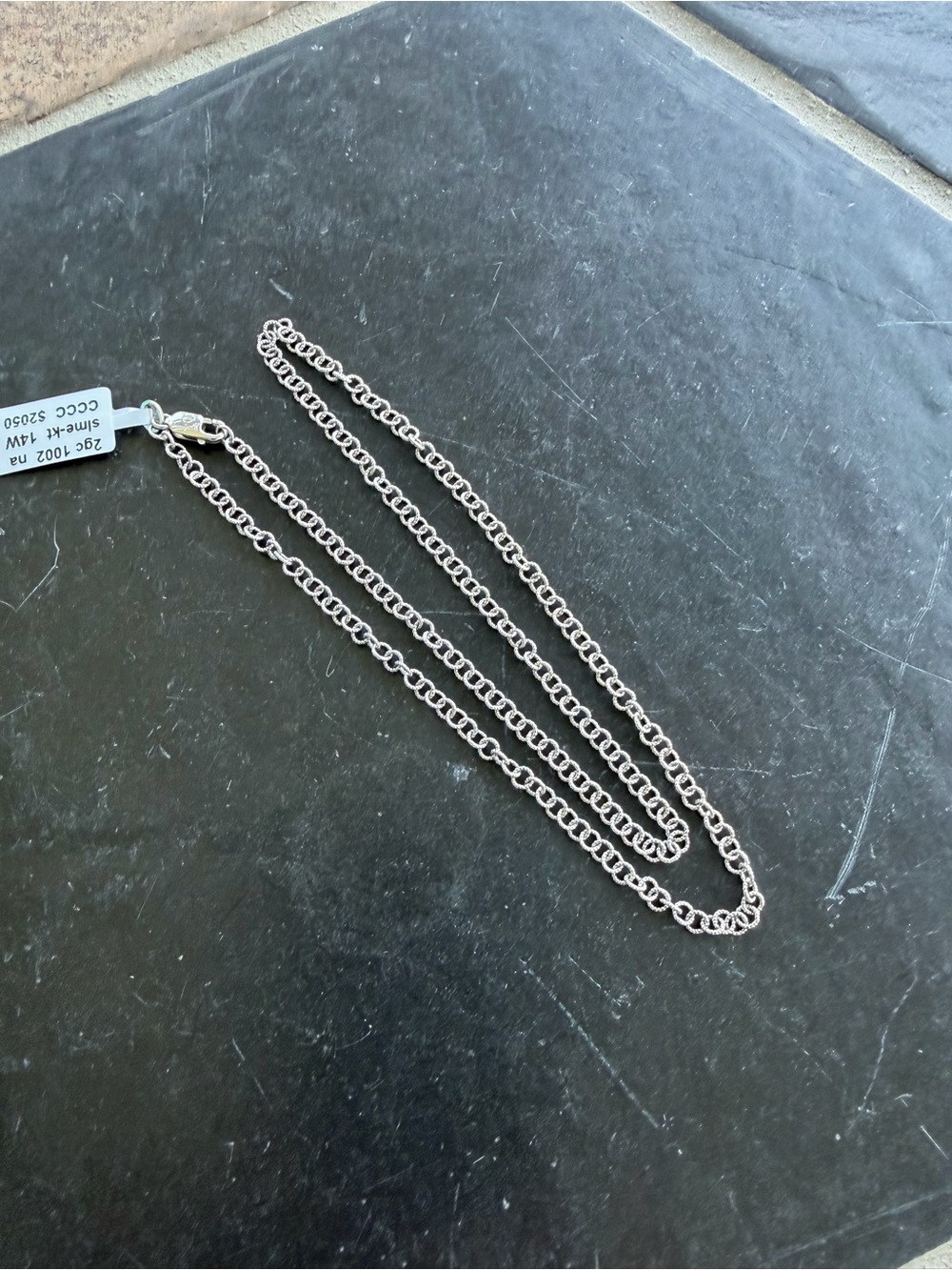 14kt . White Gold Textured Rolo link Cable Chain Necklace 18”
